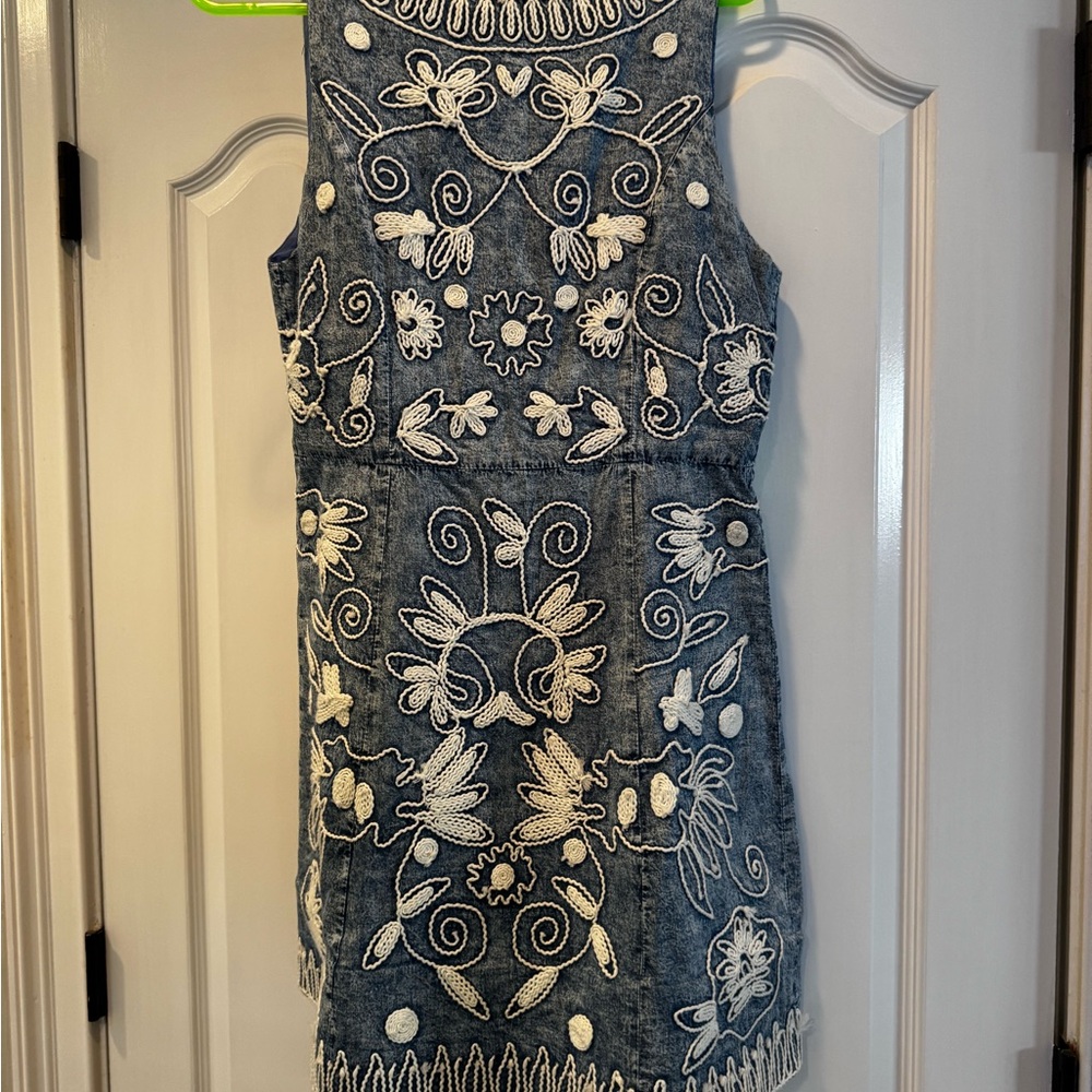 Embroidered Denim Dress